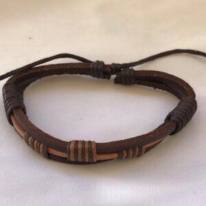 Brown & Tan wrap Braided Leather Handmade Bracelet Adjustable Wristband